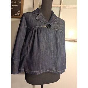 Womens Cropped Denim Jacket Pockets Button Closure Jean Jacket SZ Small